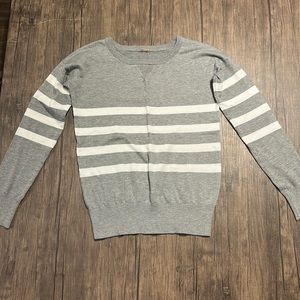 Poof M Grey and White Striped Sweater